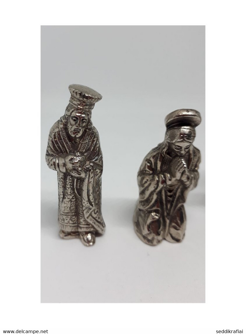 Rare Vintage Set 4 Figures Statue Miniature Prayer Horse Knight Silver Plated - Metall