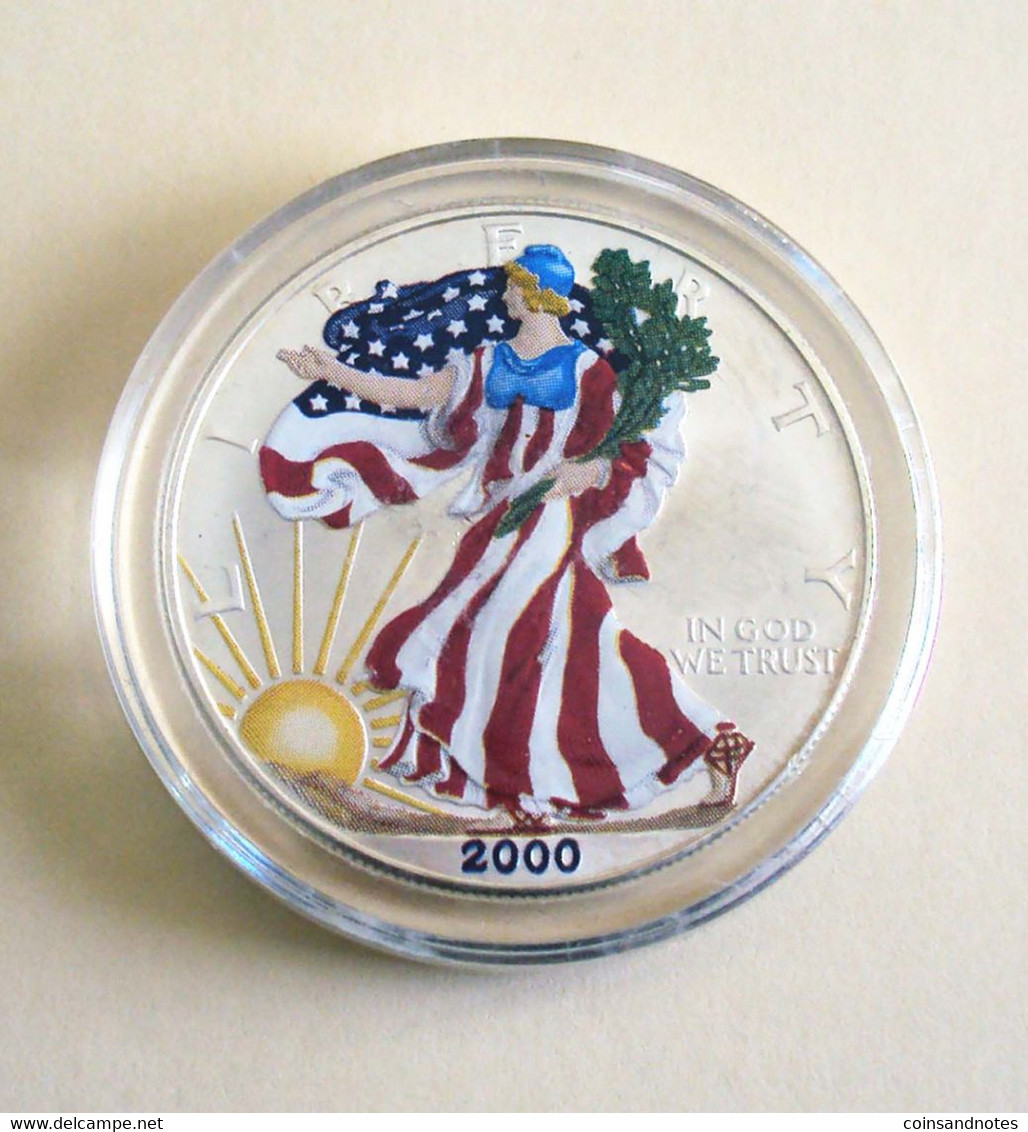 USA 2000 - $1 Colored Silver Eagle - 1 Troy Oz - Uncirculated!! - Sammlungen