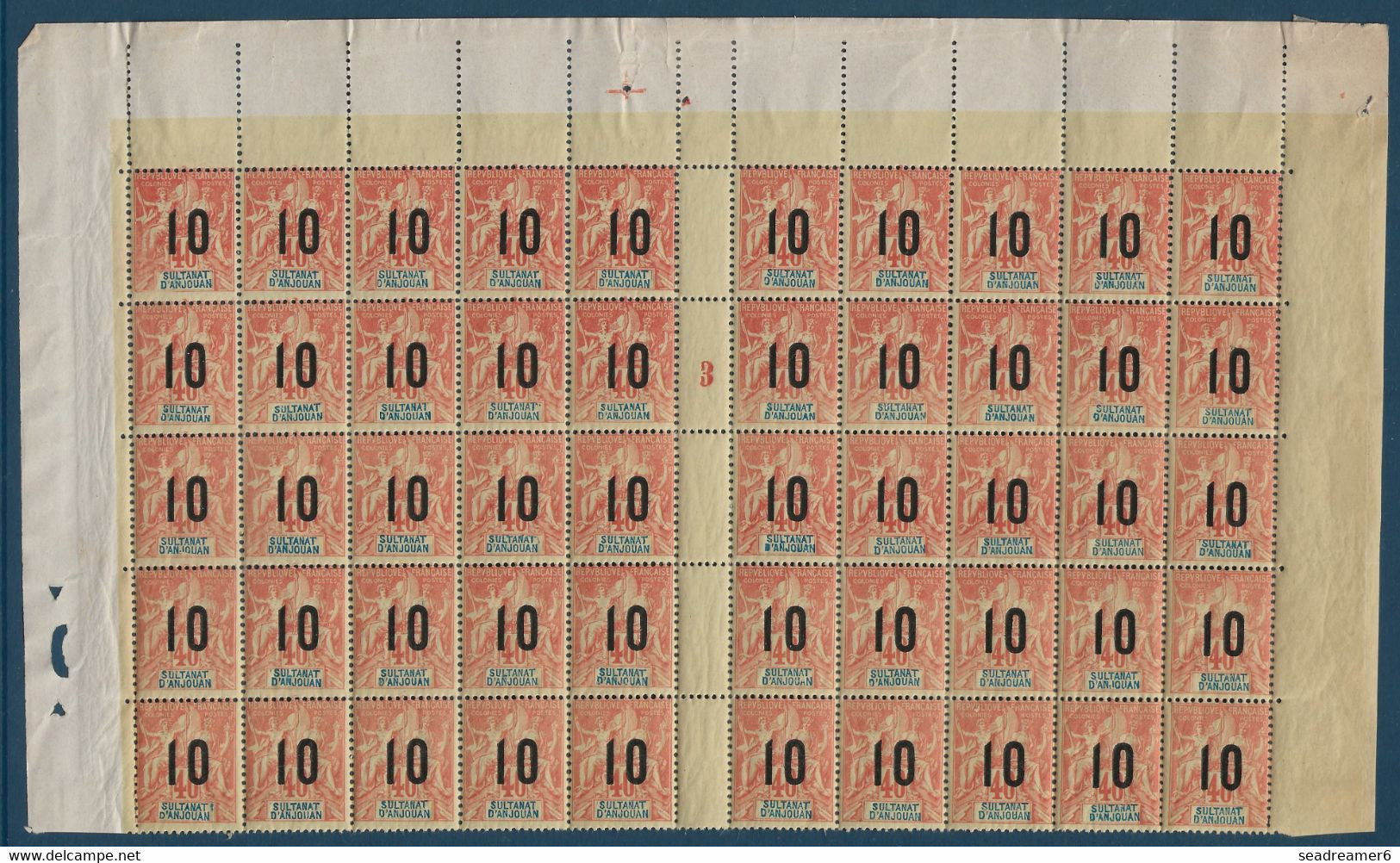 Colonies Type Groupe Anjouan Feuille Interpanneau N°26/26Aa**/* Millésime 3 Variété 1 & 0 Espacé Case 36  TTB - Nuovi