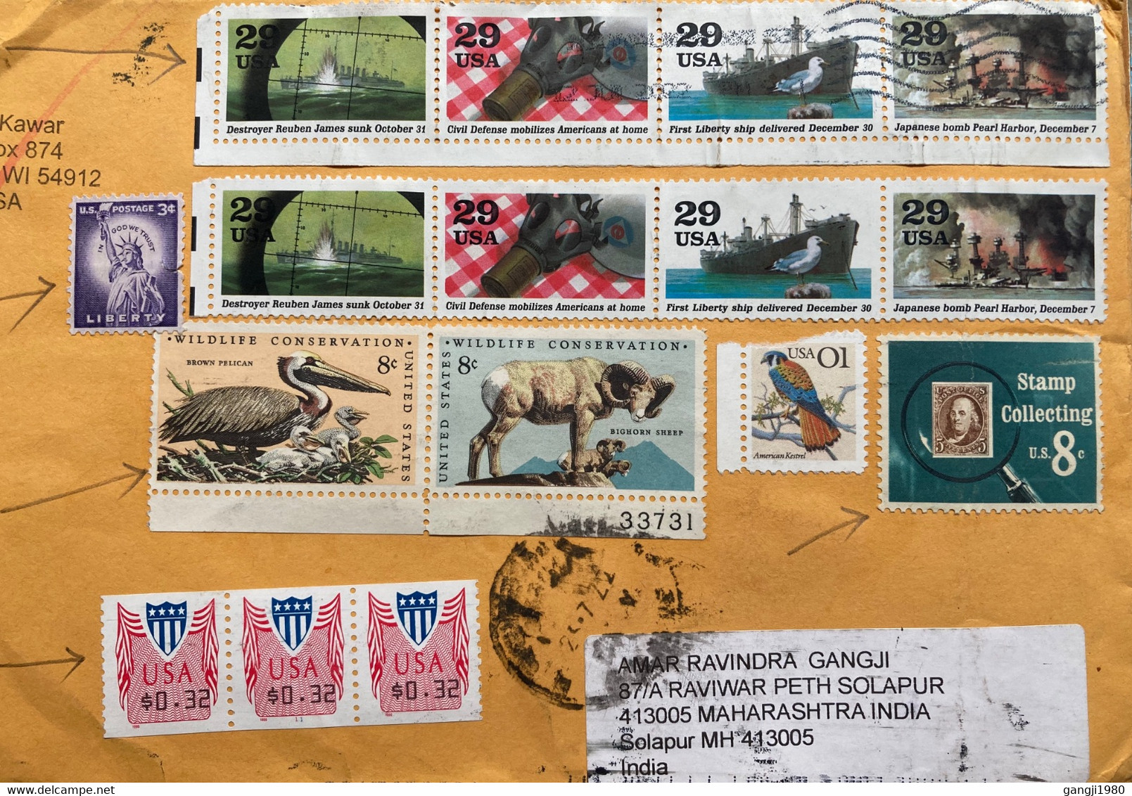 USA 2022, USED COVER SE-TENENT STRIP 4 STAMPS WAR ,WORLD WAR 2 ,BIRD, ANIMAL STAMPS ON STAMP ,SHIP, LIBRARY, 16 STAMPS U - Briefe U. Dokumente