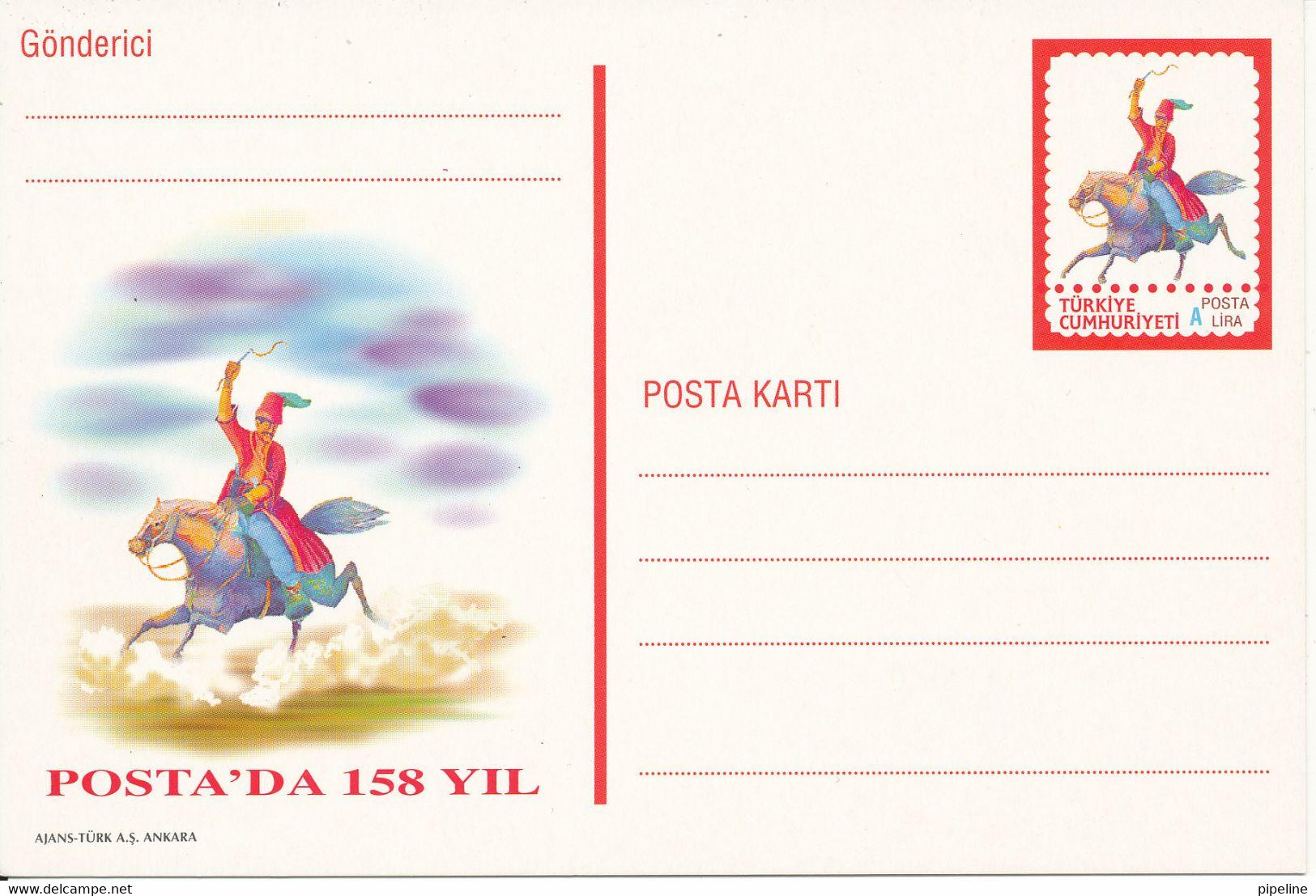 Turkey Postal Stationery Postcard In Mint Condition Posta'da 158 Yil - Postal Stationery