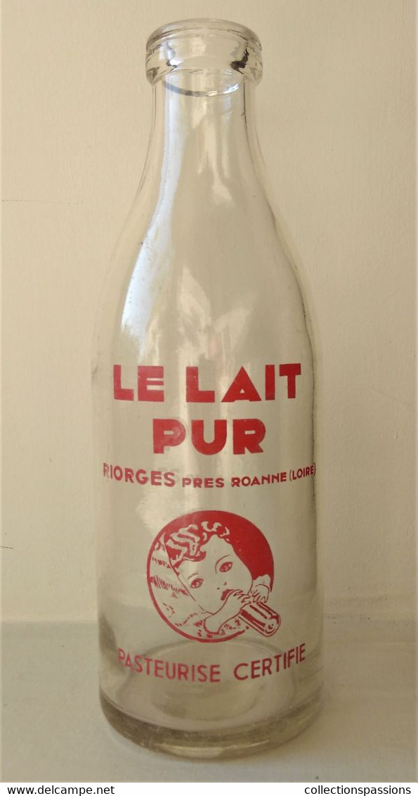 - RARE - Ancienne Bouteille De Lait " LE LAIT PUR " - Riorges Près Roanne (Loire) - - Sonstige & Ohne Zuordnung