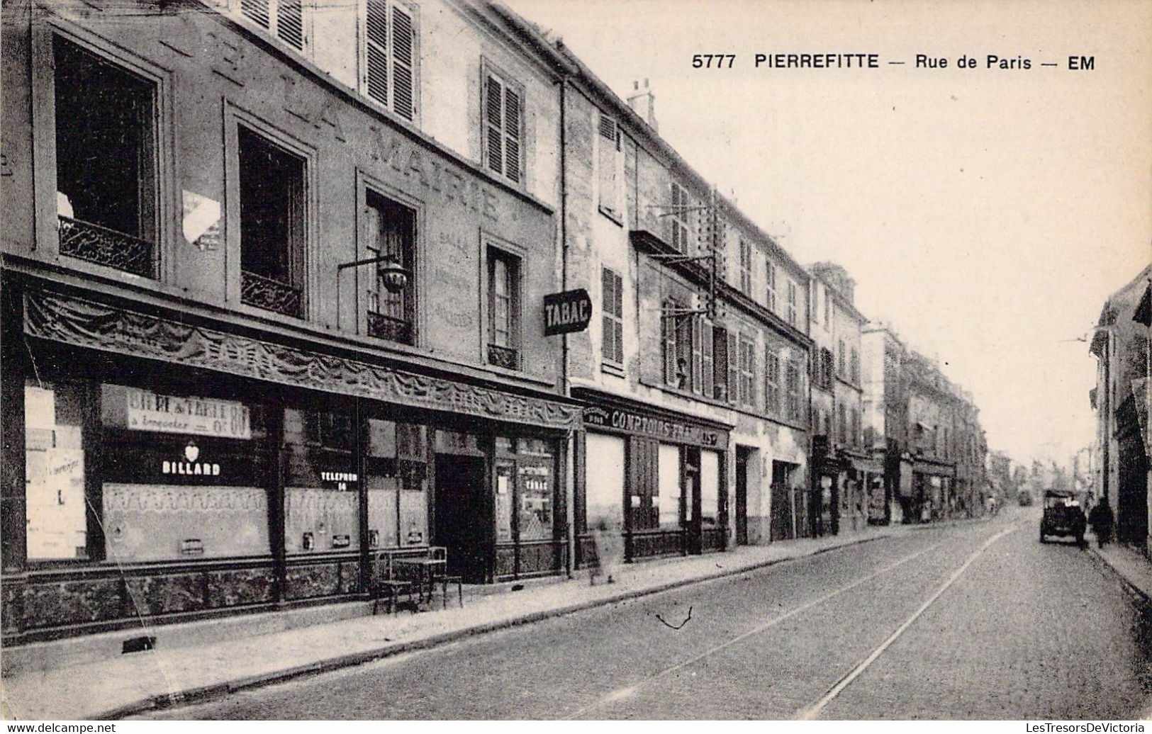 CPA - 93 - PIERREFITTE - Rue De Paris - Plaque Tabac - Café Restaurant De La Mairie - Vieux Véhicule - Pierrefitte Sur Seine