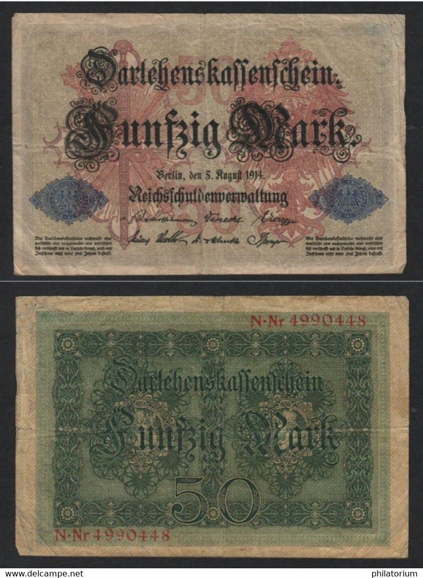 Allemagne 50 Mark; Darlehenskassenschein; 5 Août 1914, N. 4990448; P #49 - 50 Mark