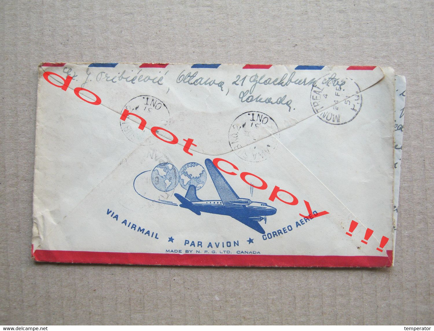 Recommended Envelope With Content VIA AIRMAIL, PAR AVION / From Ottawa, Ontario To Pančevo, Serbia ( 1951 ) - Poste Aérienne: Exprès