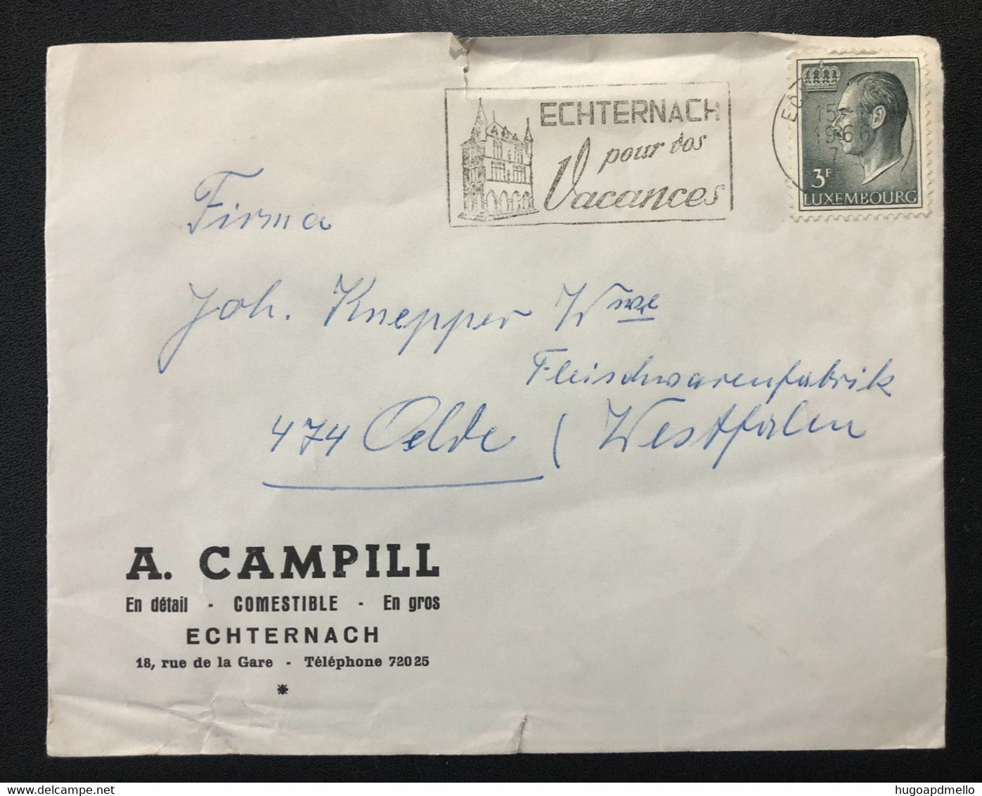 LUXEMBOURG,  « ECHTERNACH », Commercial Circulated Cover « ECHTERNACH Pour Vos Vacances », Special Postmark, 1966 - Briefe U. Dokumente