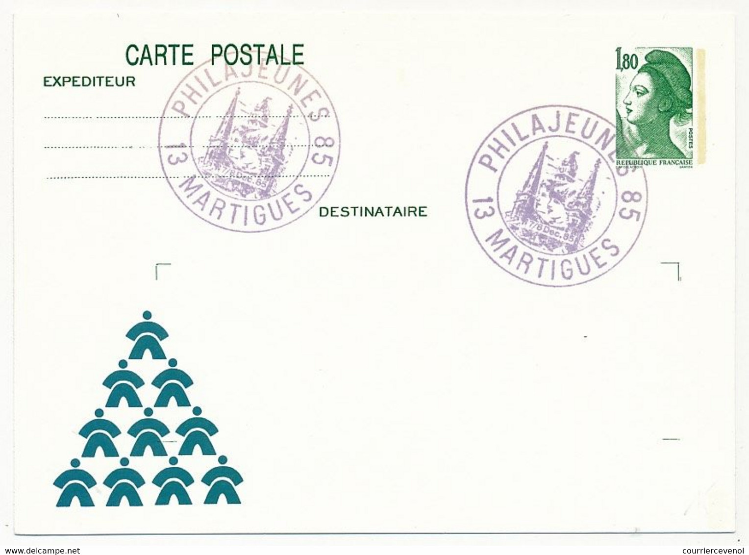 Entier Repiqué - 1,80 Liberté - "Philajeunes 85" - 13 MARTIGUES - 7/8 Déc 1985 - Overprinter Postcards (before 1995)