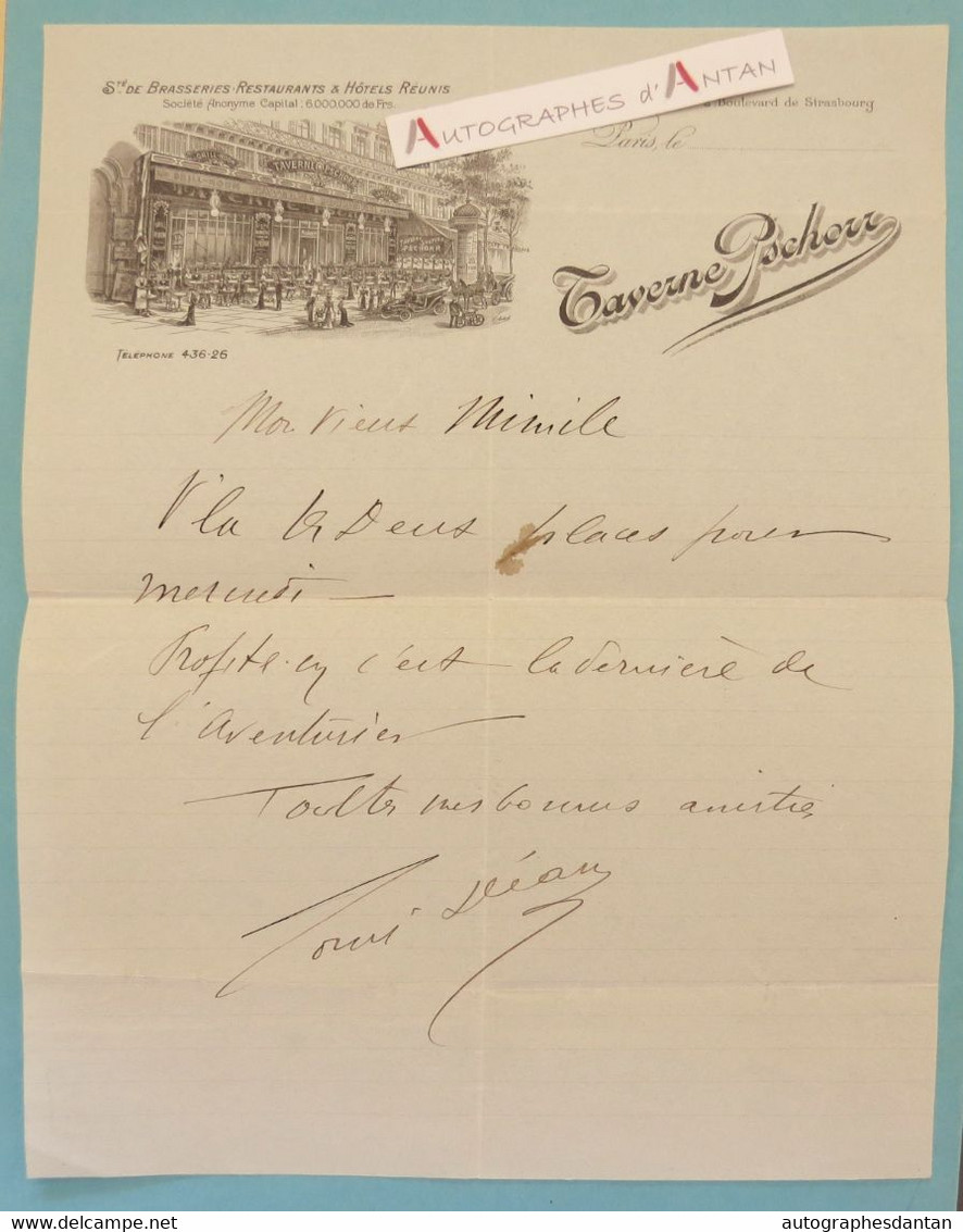 ● Louis DEAN Acteur Américain Taverne PSCHORR à Emile DRAIN Homme Théâtre Lettre American Actor Brasserie L'aventurier - Schauspieler Und Komiker