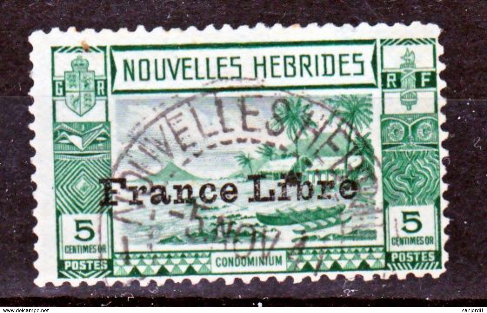 Nouvelles Hébrides 124  Surchargé France Libre TB Oblitéré Used Cote 21 - Oblitérés