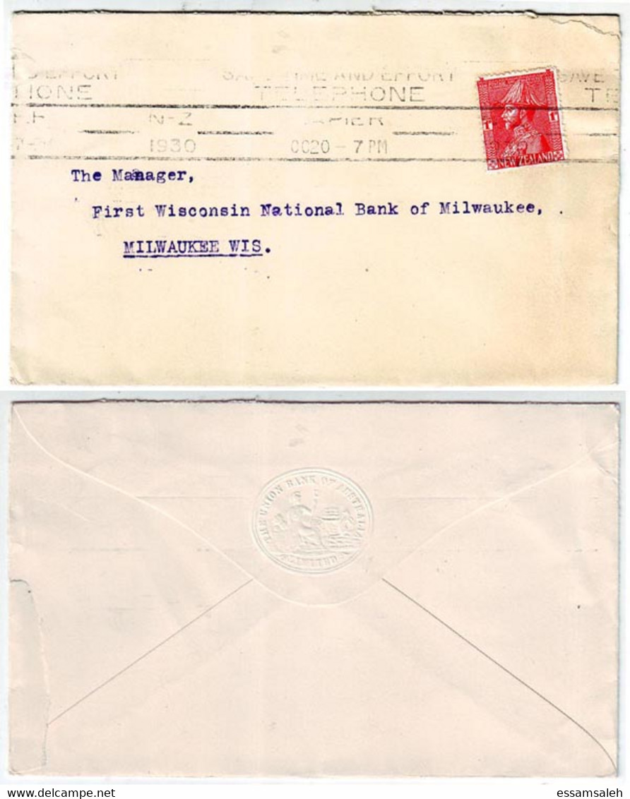 NZS14421 New Zealand 1930 Cover Franking KGV 1d Admiral Hastings To USA - Briefe U. Dokumente