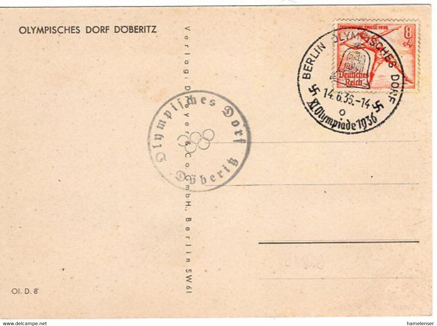 53768 - Deutsches Reich - 1936 - Olympiade Berlin "Olympisches Dorf - Bastian", Gebraucht - Olympische Spiele