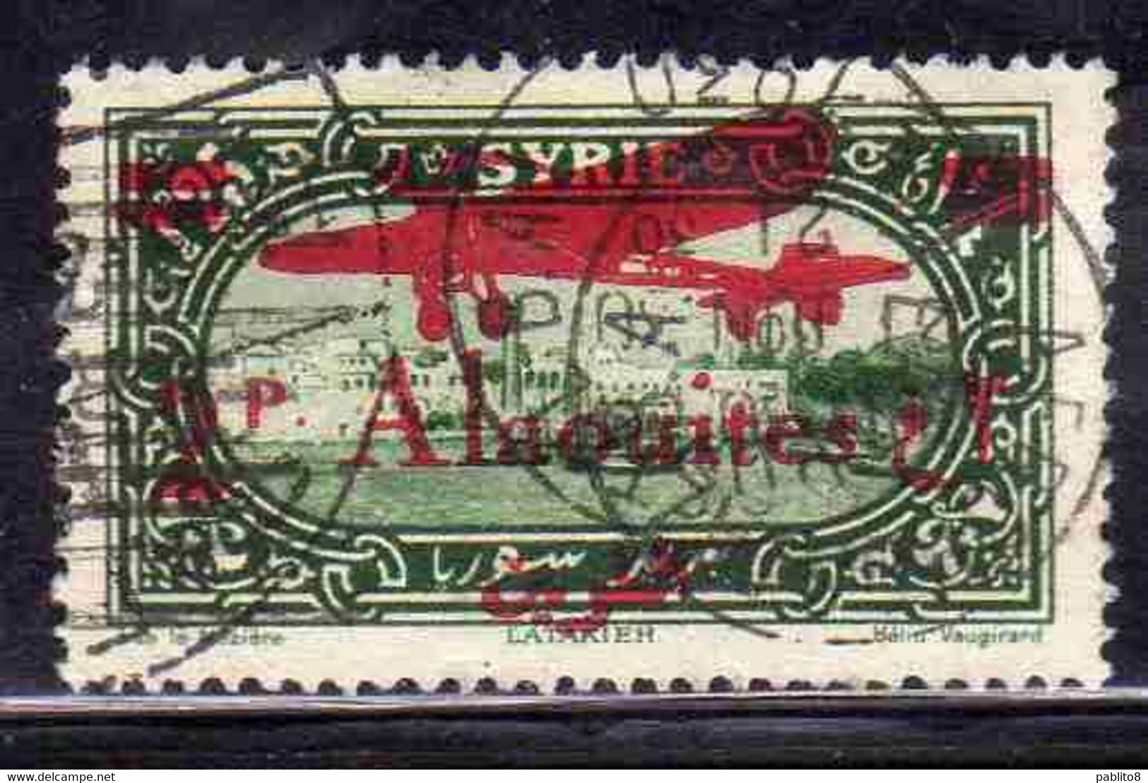 ALAOUITES SYRIA SIRIA ALAQUITES 1929 1930  AIR MAIL STAMPS AIRMAIL AVION VIEW OF ALEXANDRETTA 2p On 50c USED OBLITERE' - Used Stamps