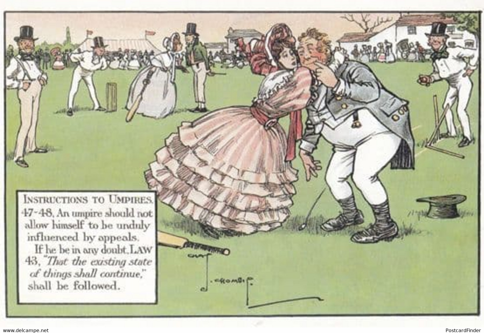 Woman In Fashion Dress Ballgown On Pitch Rare Cricketer Comic Humour Postcard - Cricket