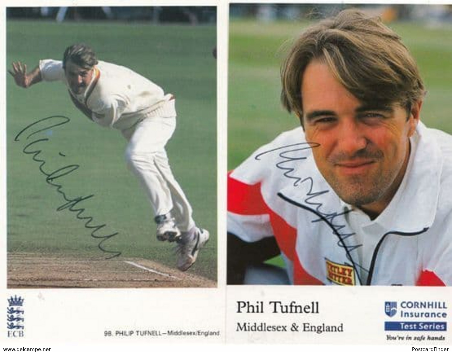 Phil Tufnell Middlesex Cricket Club 2x Hand Signed Photo S - Críquet