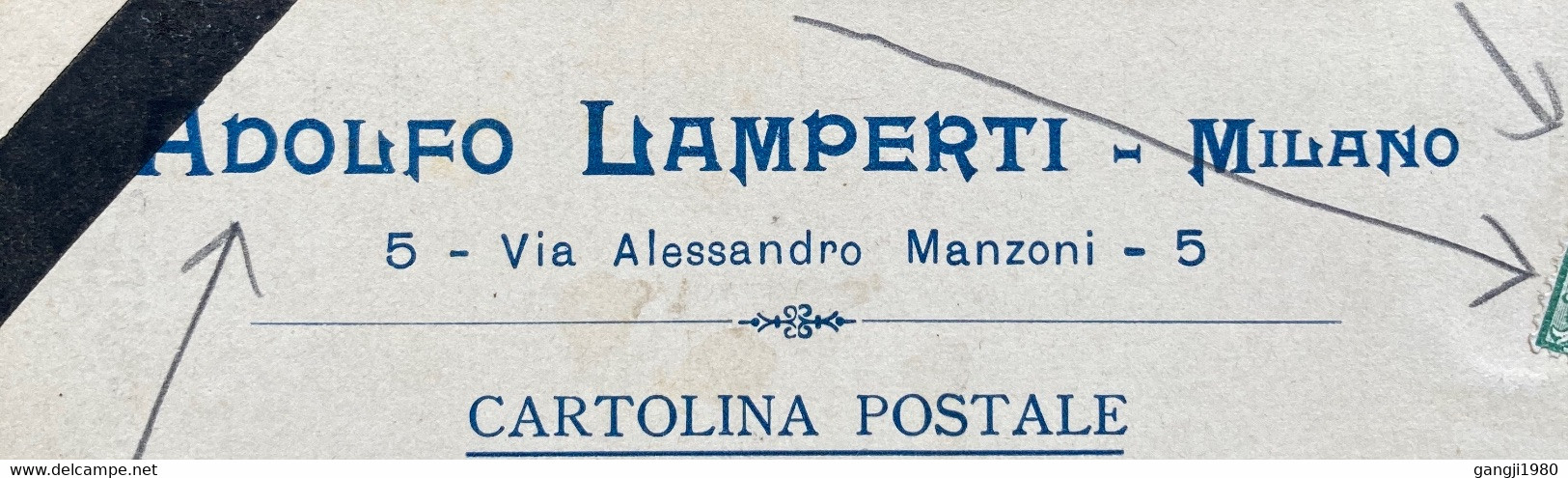 ITALY “CASTELROSSO” 1905 OVERPRINED BLACK ON KING STAMP,ADOLFO LAMPERT PRIVATE FIRM,MILANO CITY SQUARE CANCELLATION - Castelrosso