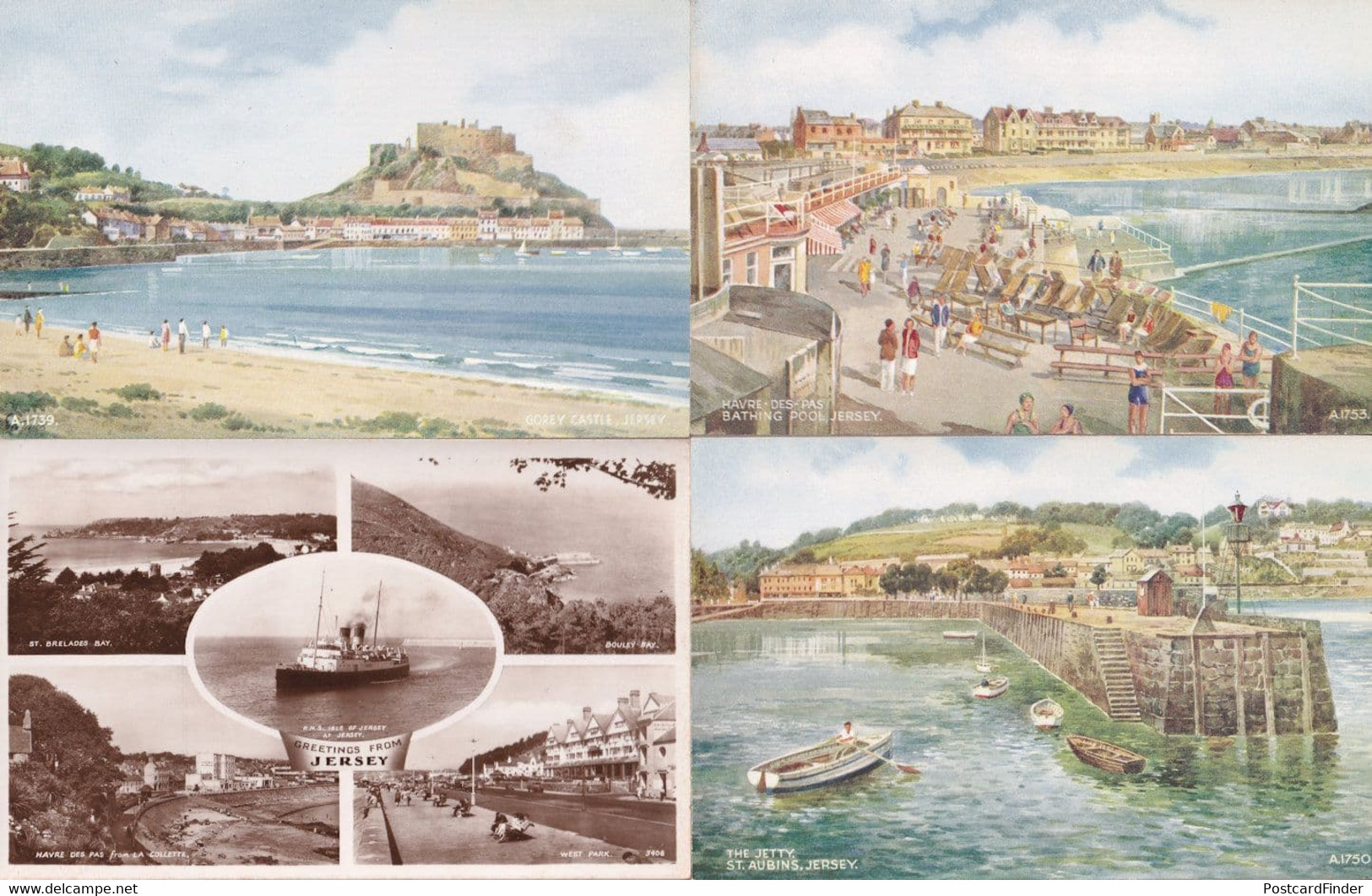 Jersey Bathing Pool Boats Swimming Bay 4x Old Postcard S - Sonstige & Ohne Zuordnung