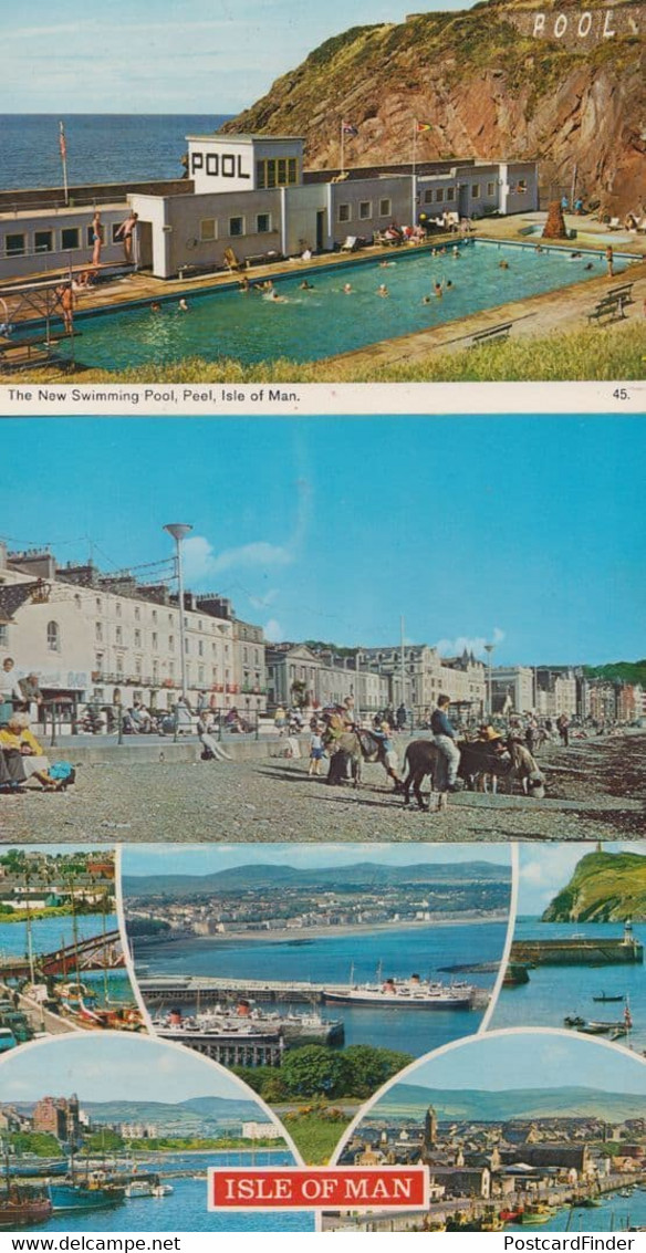 The Isle Of Man NEW Swimming Pool Just Modernized 1970s + Beach 3x Postcard - Sonstige & Ohne Zuordnung