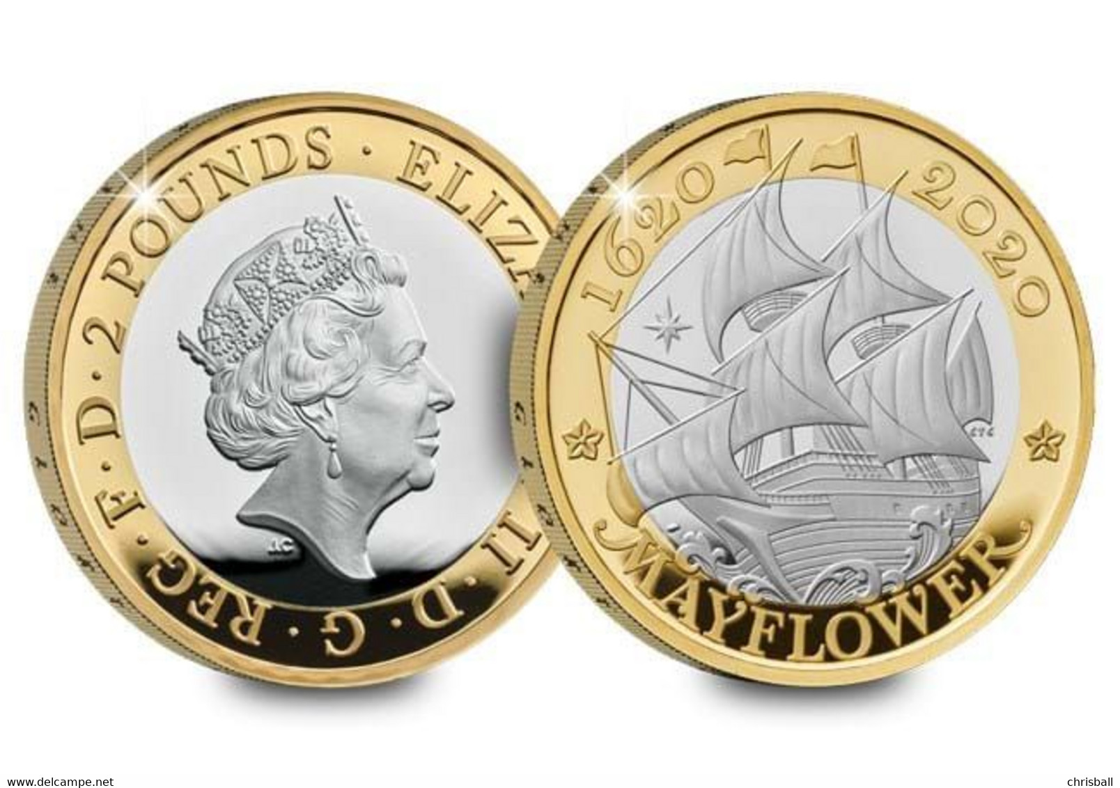 Great Britain UK  Mayflower £2 Two Pound Coin - Silver Proof - Mint Sets & Proof Sets