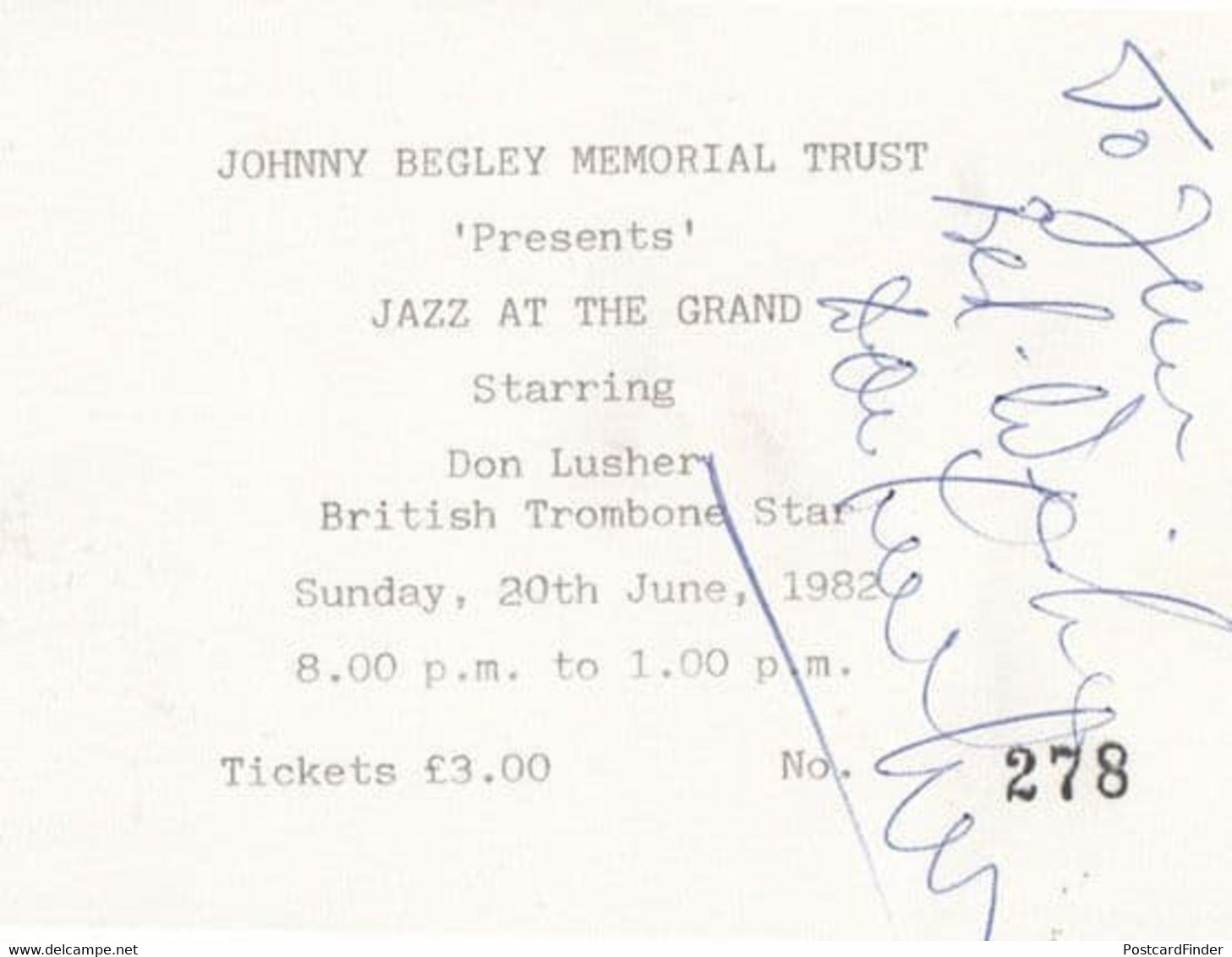 Don Lusher Of The Ted Heath Band Trombone Player Hand Signed Concert Ephemera - Autographes