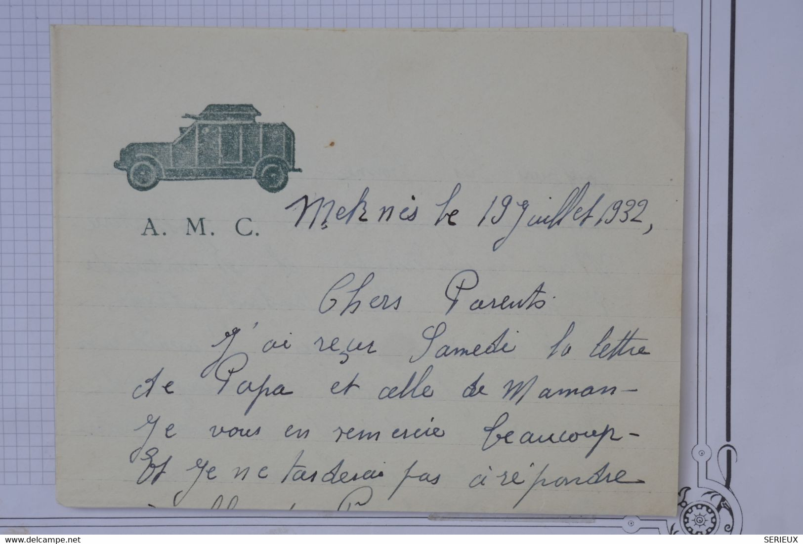 BA9 MAROC BELLE  LETTRE FM CURIOSITé 1932 PAR AVION MEKNES POUR FRUGES  FRANCE +A.M. C.  + AFF. PLAISANT - Luftpost