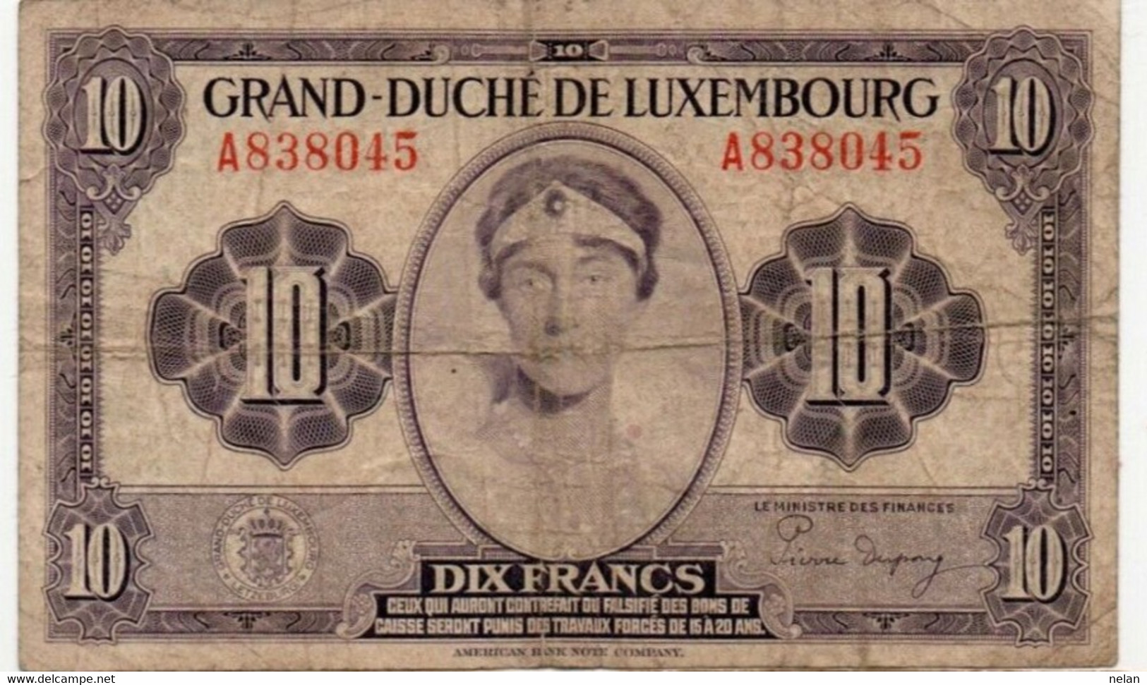 Grand-Duché De Luxembourg 10 Francs 1944 P-44a2 - Luxemburg