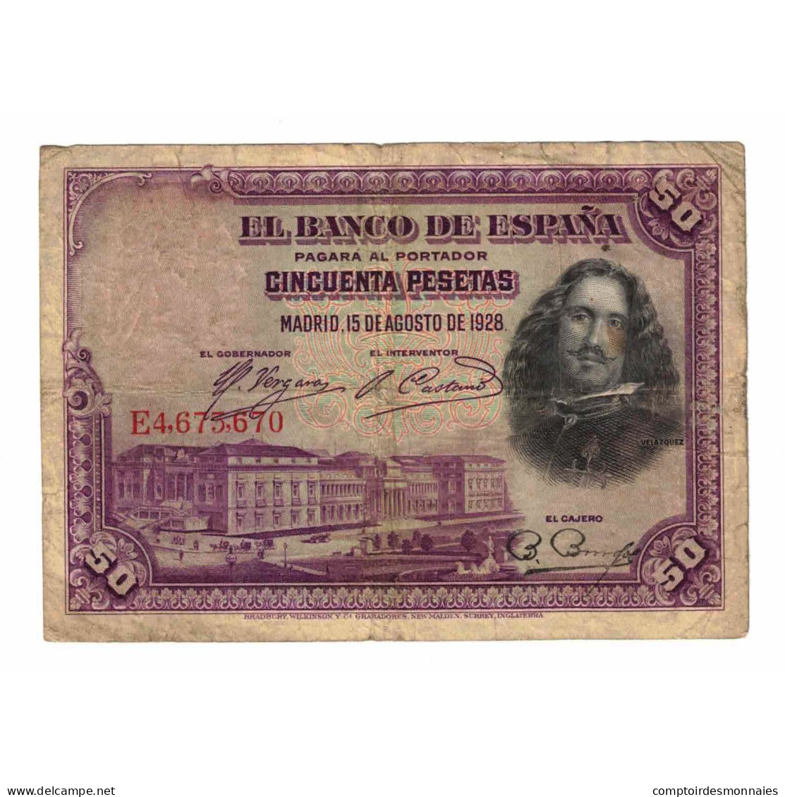 Billet, Espagne, 50 Pesetas, 1928, 1928-08-15, KM:75a, TB - 1873-1874 : Première République