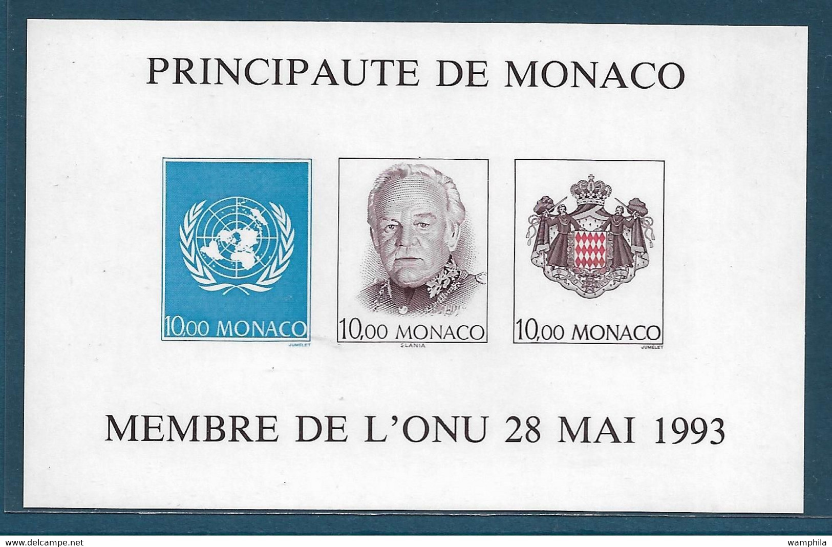 Monaco. Bloc Feuillet N°62a** Non Dentelé (Rainier III, O.N.U ) Cote 220€ - Nuovi