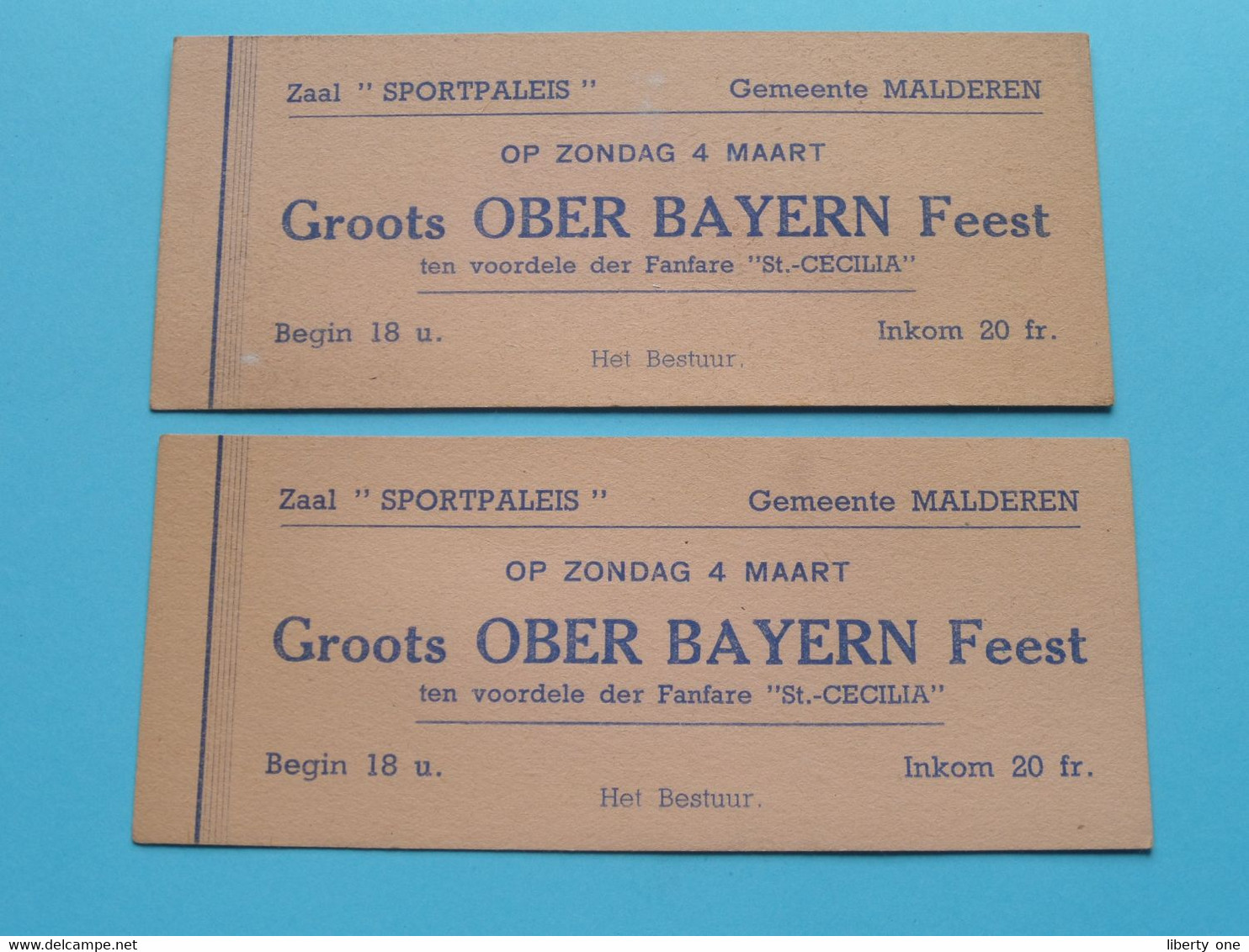 2 Oude INKOM Ticketten > Zaal SPORTPALEIS Te MALDEREN V/h Groots OBER BAYERN Feest > 19?? ( Zie/voir Scan ) ! - Londerzeel