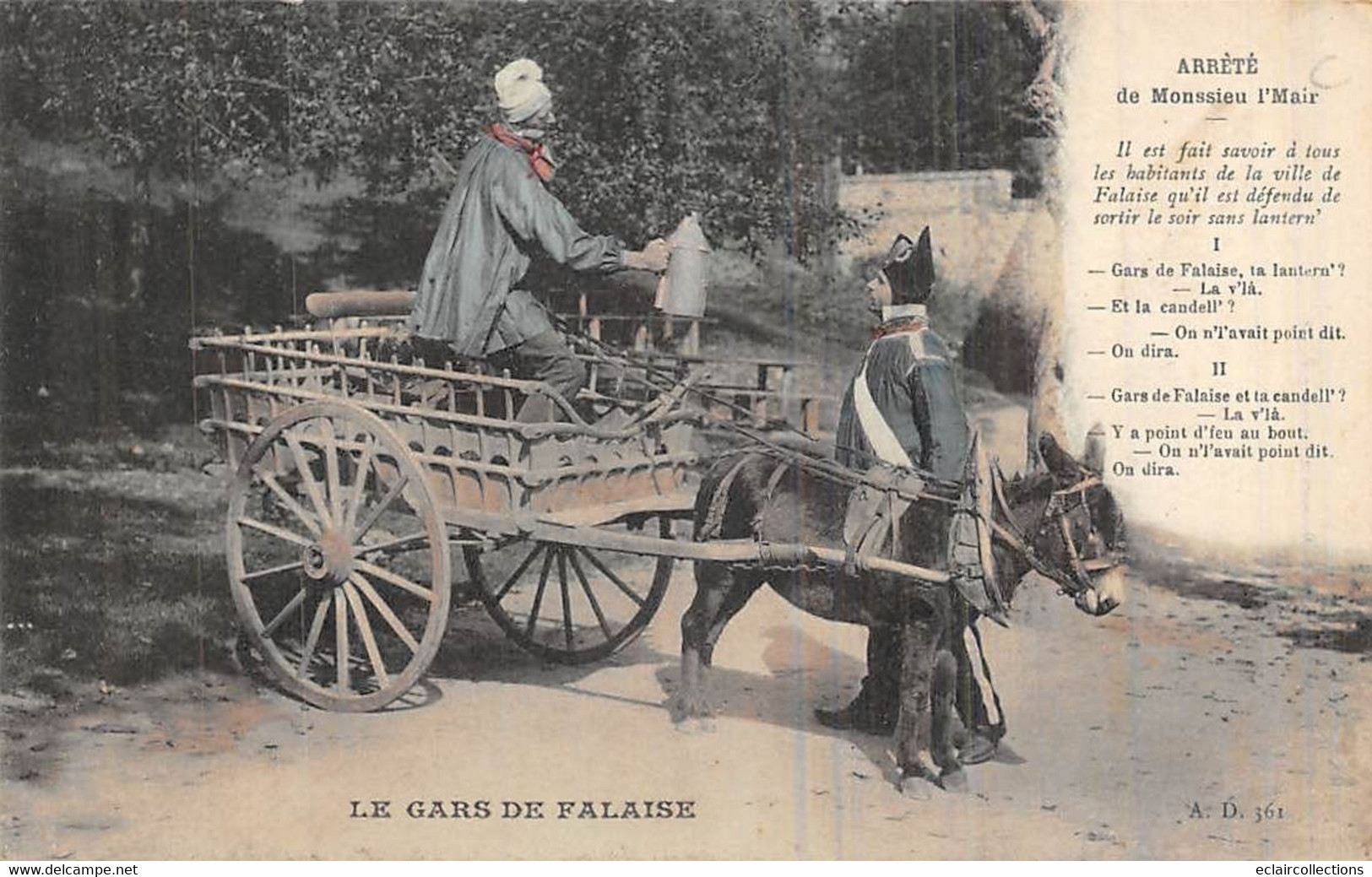 Falaise   14      Lanterne  Le Gars De Falaise. Arrèté De Mr Le Maire . Attelage âne - Falaise