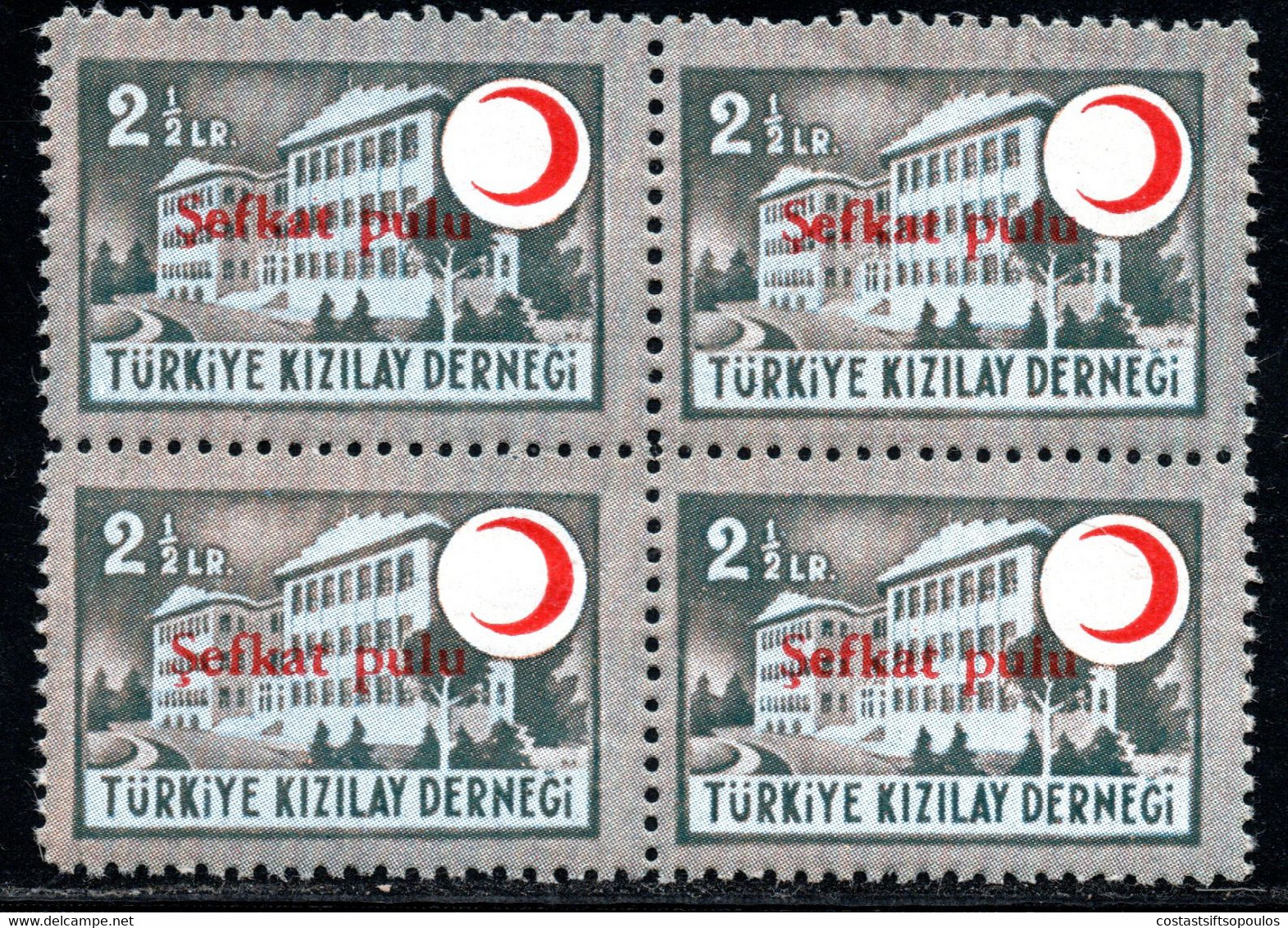 1016.TURKEY,1949 2 1/2 L.SEFKAT PULU CHARITY RED CRESCENT,Y.T.164 MNH BLOCK OF 4 - Ongebruikt