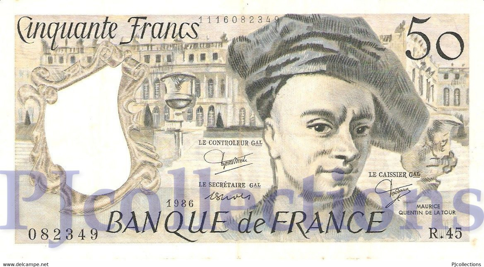 FRANCE 50 FRANCS 1986 PICK 152b VF+ - 50 F 1976-1992 ''Quentin De La Tour''