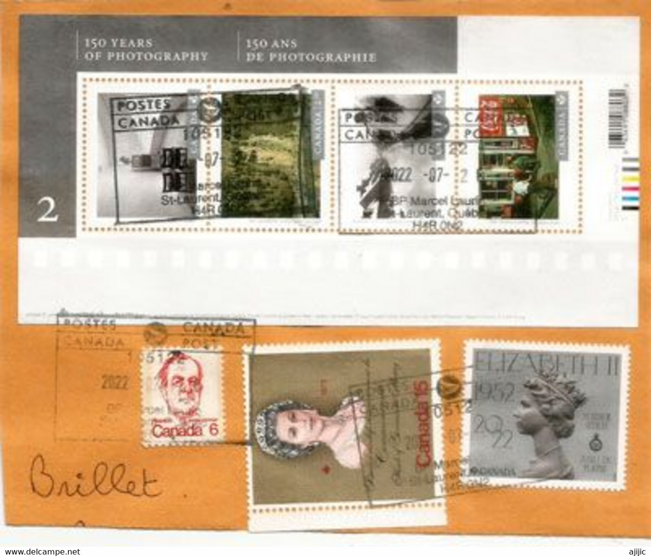 Nouveaux Timbres Canadiens (150 Ans Photographie) + Jubilé De Platine Queen Elisabeth II. Sur Fragment Lettre - Used Stamps