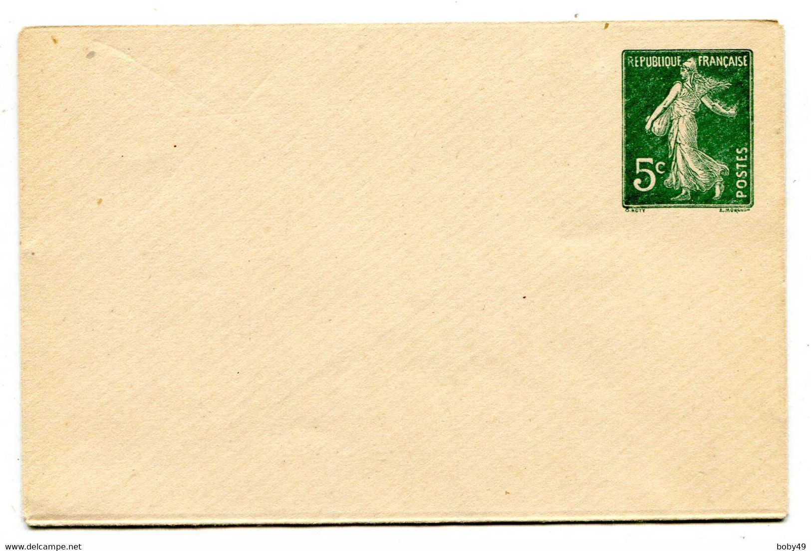 Env. Neuve Semeuse Verte 5 C. Au Verso N° 832 - Overprinted Covers (before 1995)