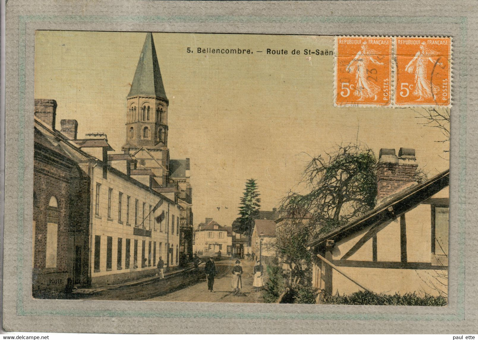 CPA - (76) BELLENCOMBRE - Vue De La Route De Saint-Saëns En 1923 - Carte Colorisée D'aspect Toilé - Bellencombre