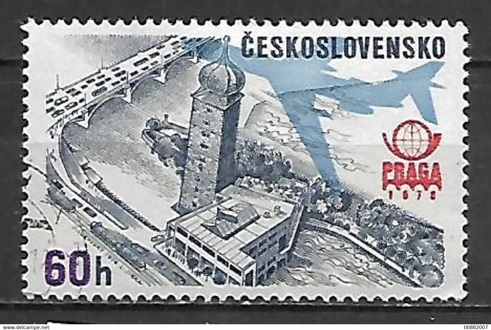 TCHECOSLOVAQUIE    -   Aéros   -   1976.   Y&T N° 72 Oblitéré.  Tour - Airmail