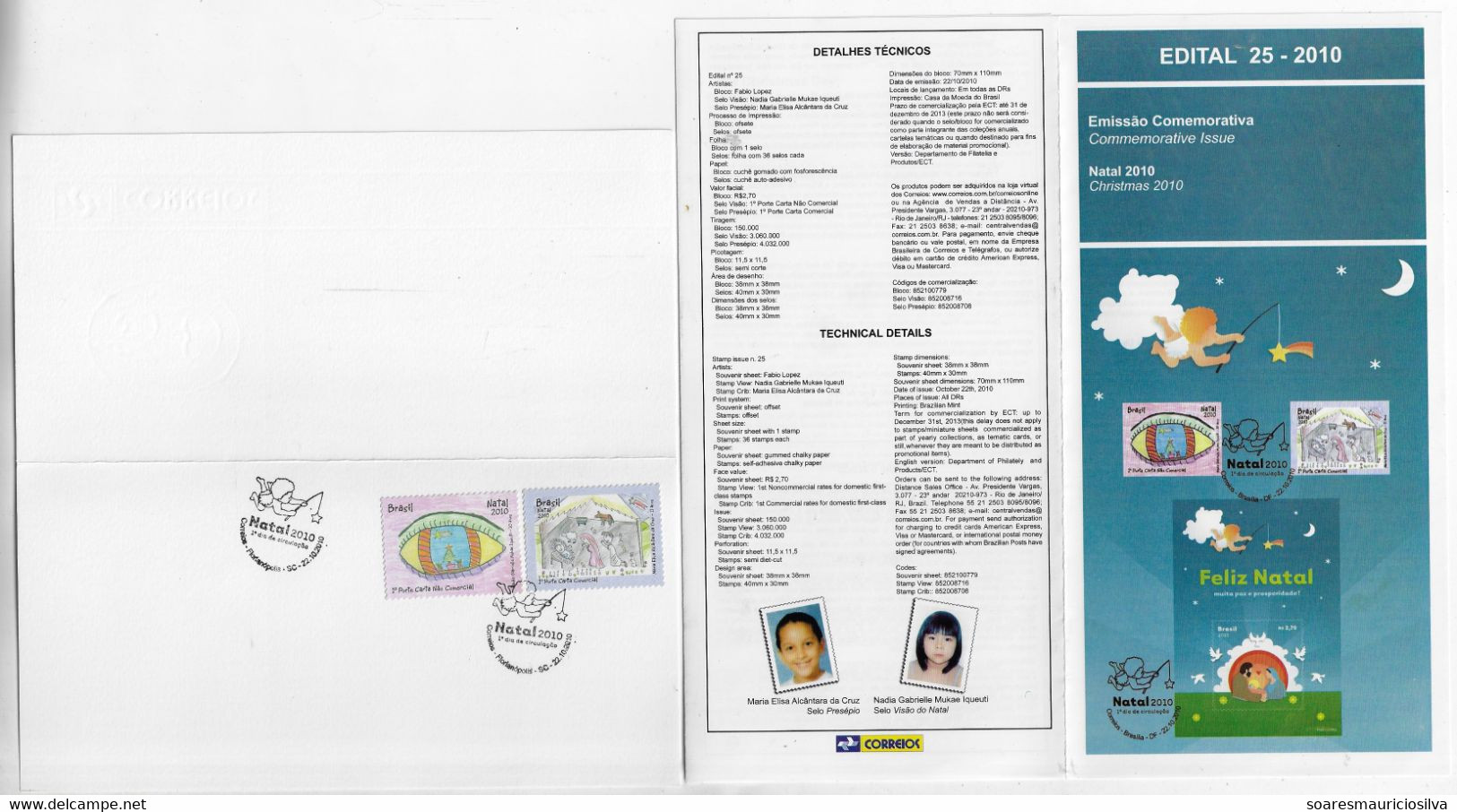Brazil 2010 Folder Stamp RHM-C-3050/3051 Christmas children's Drawings + Angel Commemorative Cancel + Technical Details - Covers & Documents