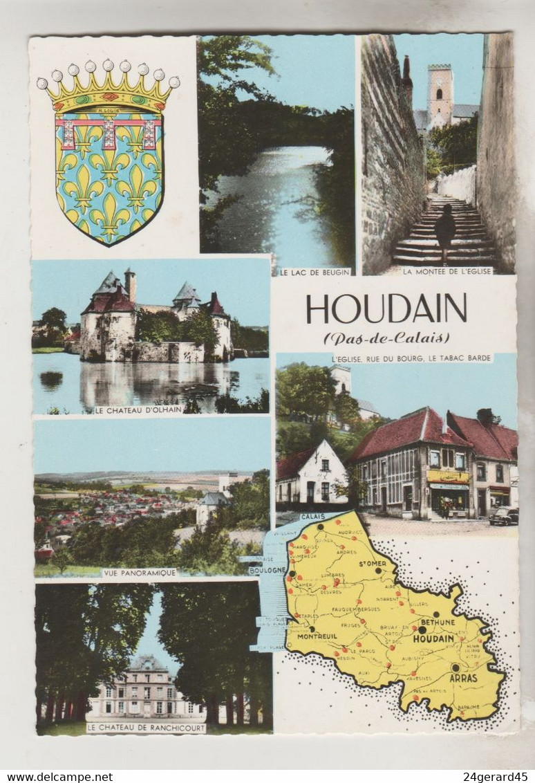 CPSM HOUDAIN (Pas De Calais) - Carte Géographique + 6 Vues - Houdain