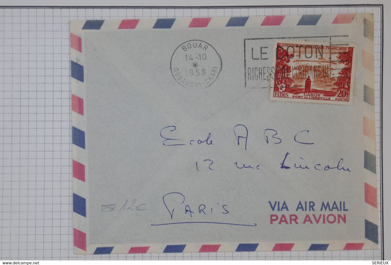 BA 17  AEF  BELLE  LETTRE 1958 PETIT BUREAU BOUAR   POUR  PARIS FRANCE  + AFFR. INTERESSANT - Briefe U. Dokumente