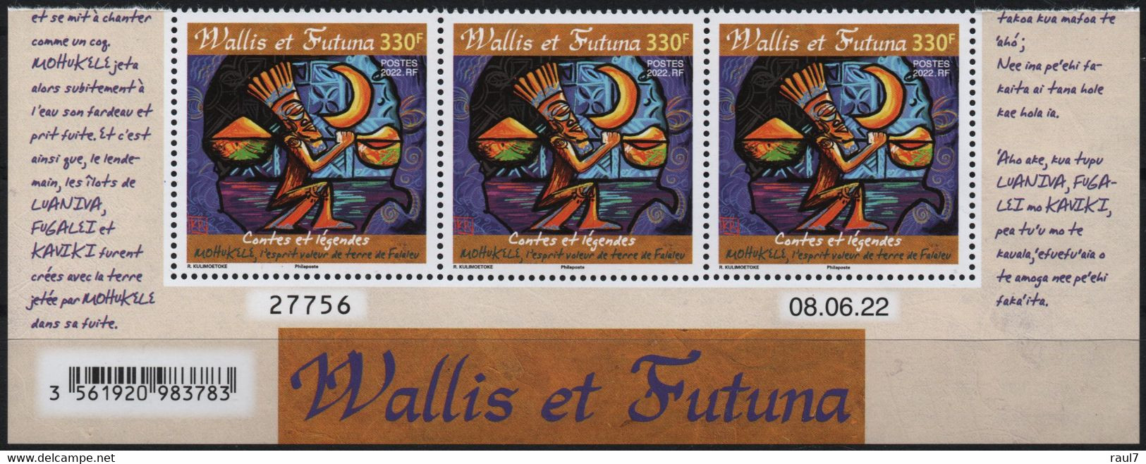Wallis Et Futuna 2022 - Contes Et Légendes, Mohukele L'esprit Voleur De Terre Faleleu - Bande De 3 Coin Daté Neuf // Mnh - Unused Stamps