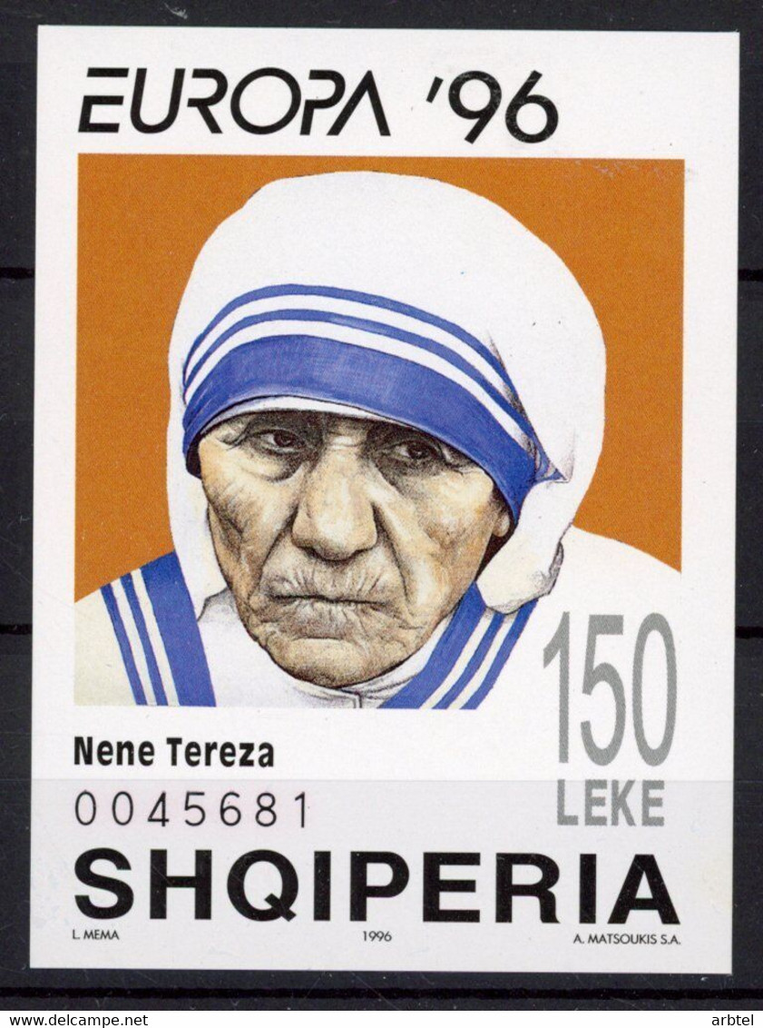 ALBANIA SIN DENTAR IMPERFORATE MOTHER TERESA NOBEL PAZ PEACE - Mère Teresa