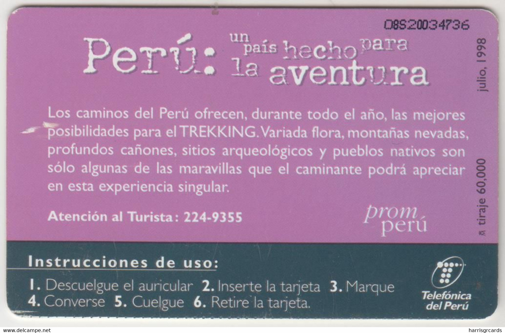 PERU - Trekking Cordillera Blanca - Quebrada Santa Cruz, 07/98, Tirage 60.000, Used - Peru