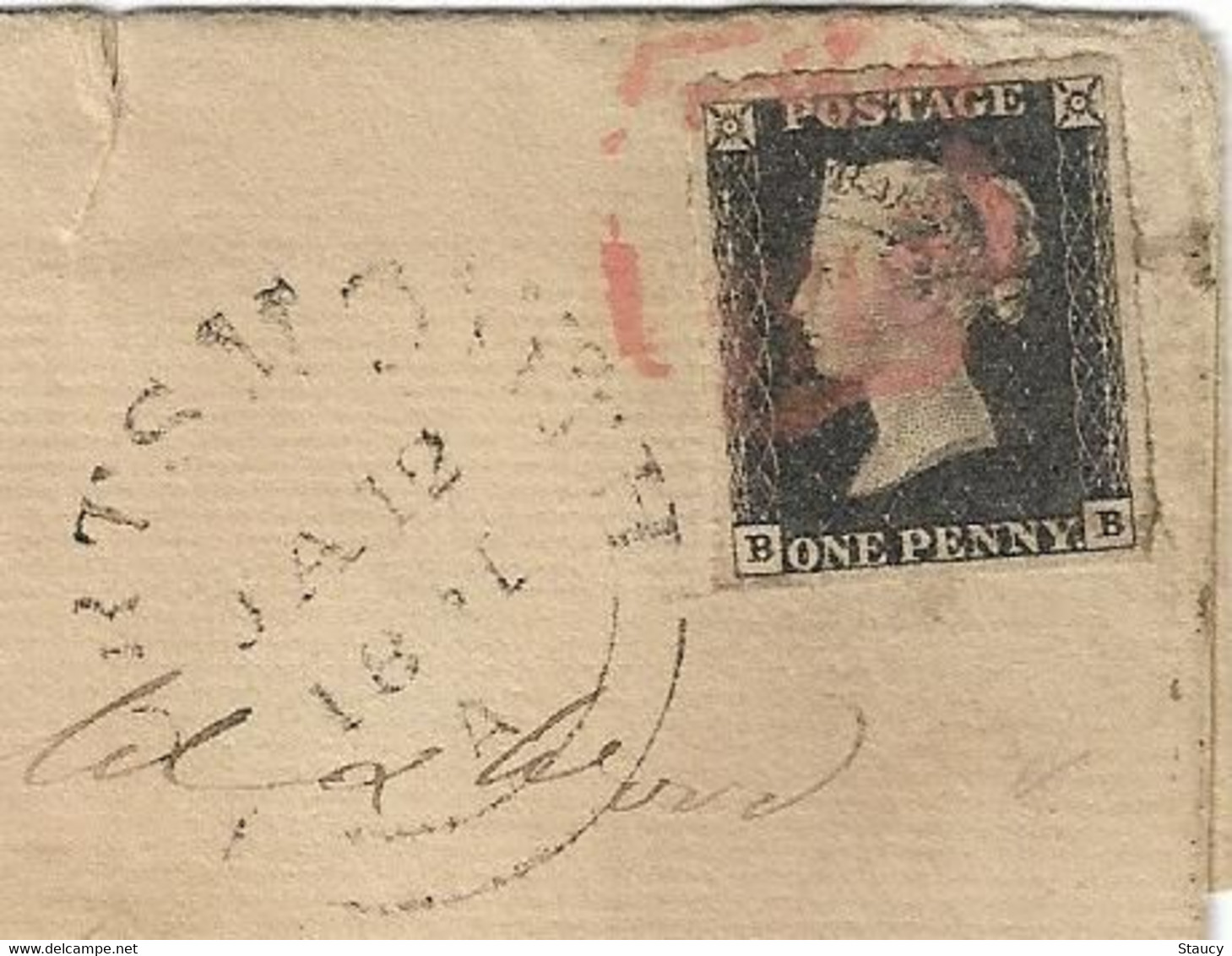 UK GB GREAT BRITAIN 1841 SG2 Penny Black Four Margins Example On Cover Portsmouth To London (BB) Used As Per Scan - Storia Postale