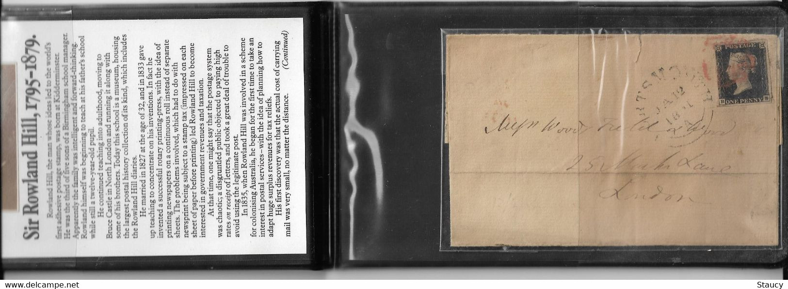 UK GB GREAT BRITAIN 1841 SG2 Penny Black four Margins example on cover Portsmouth to London (BB) used as per scan