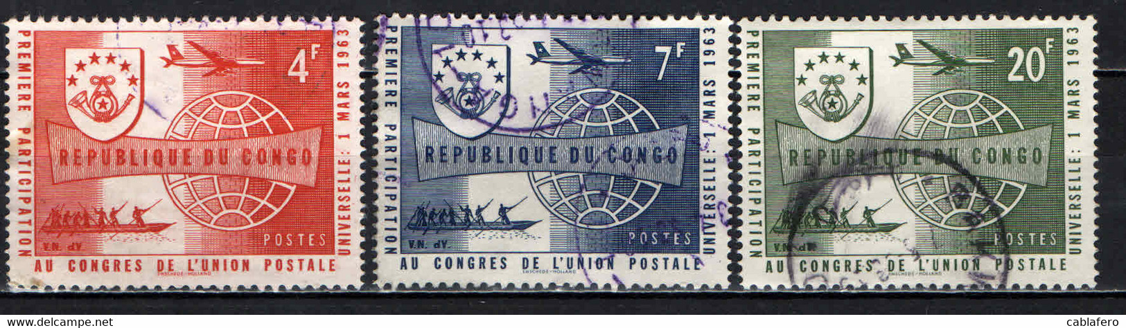 CONGO - 1963 - PRIMA PARTECIPAZIONE DEL CONGO AL CONGRESSO DELL'UPU - USATI - Gebraucht