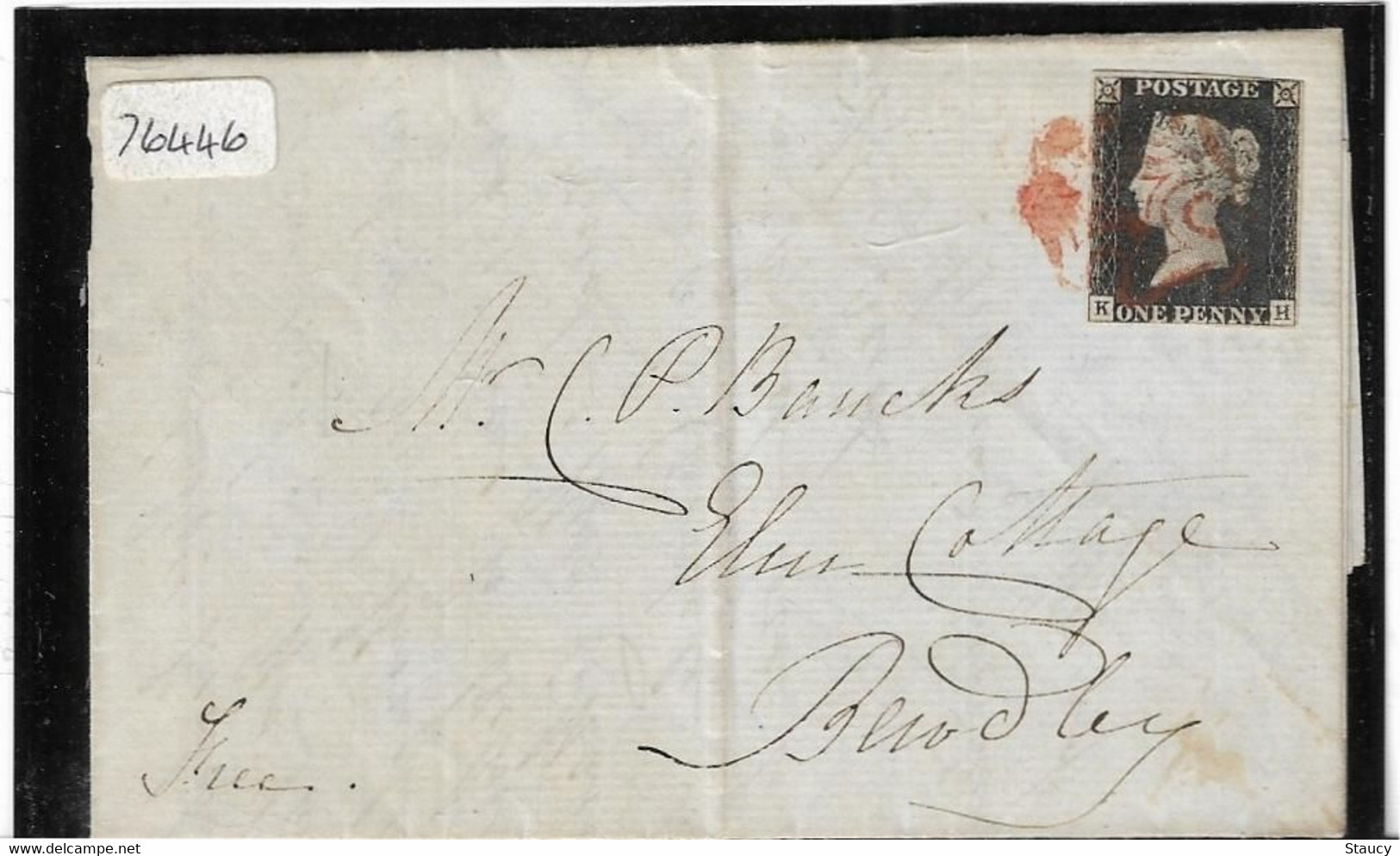 UK GB GREAT BRITAIN 1840 SG2 One Penny Black Pl.6 On Cover Holly To Bewdley (KH) Used With B.P.A Certificate As Per Scan - Covers & Documents