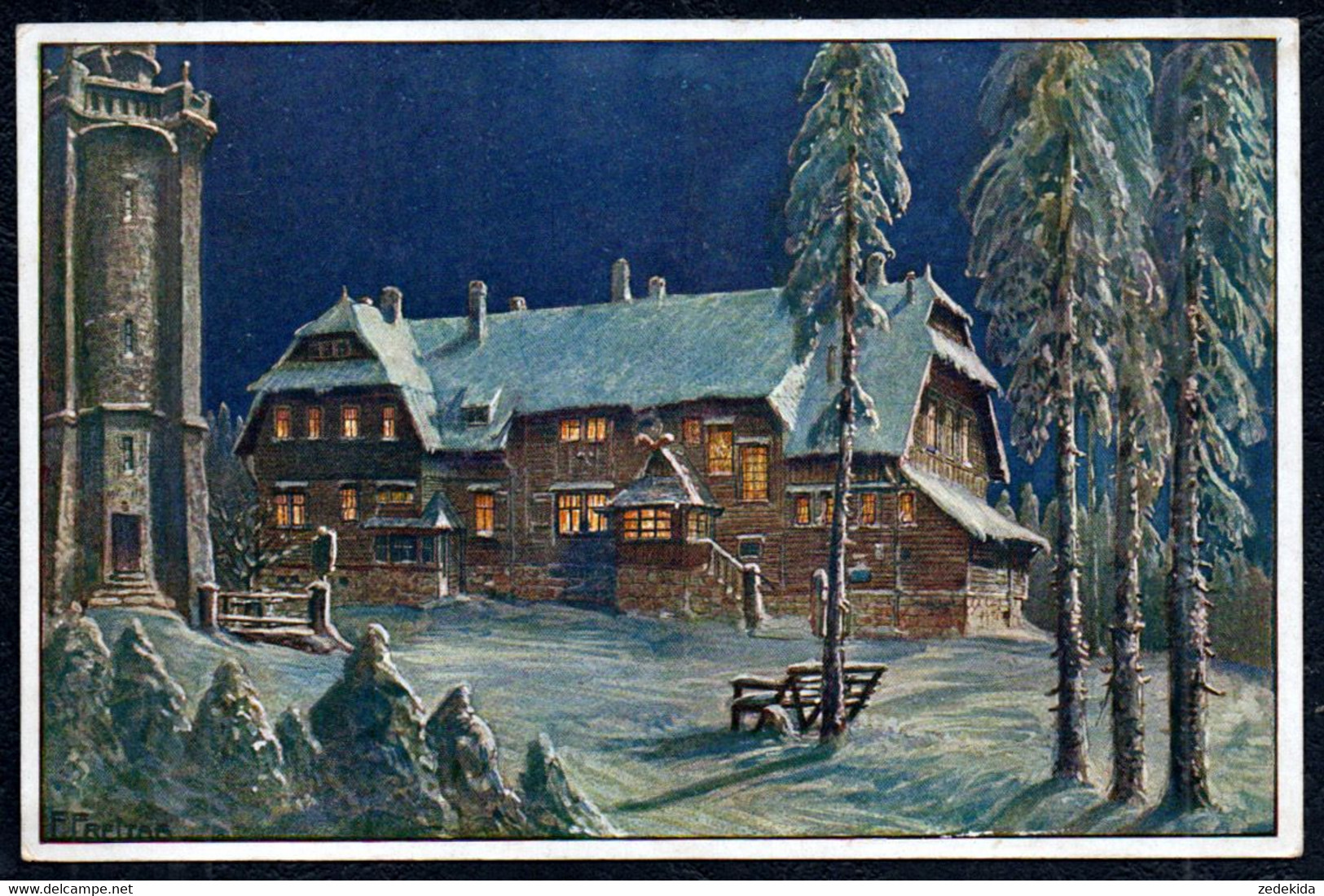 F9384 - TOP Auersberg Bei Wildenthal Eibenstock Im Erzgebirge - F. Freitag Künstlerkarte Winterlandschaft - Eibenstock