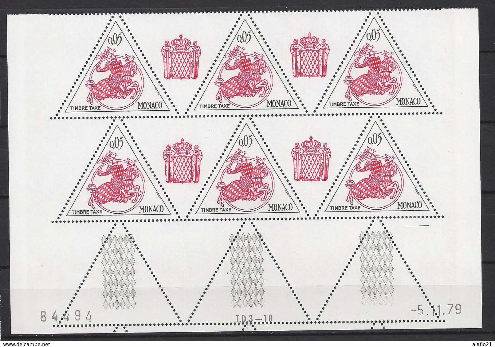 MONACO - TAXE N° 63 - SCEAU PRINCIER - Bloc De 6 COIN DATE - NEUF SANS CHARNIERE - 5/11/79 - Portomarken