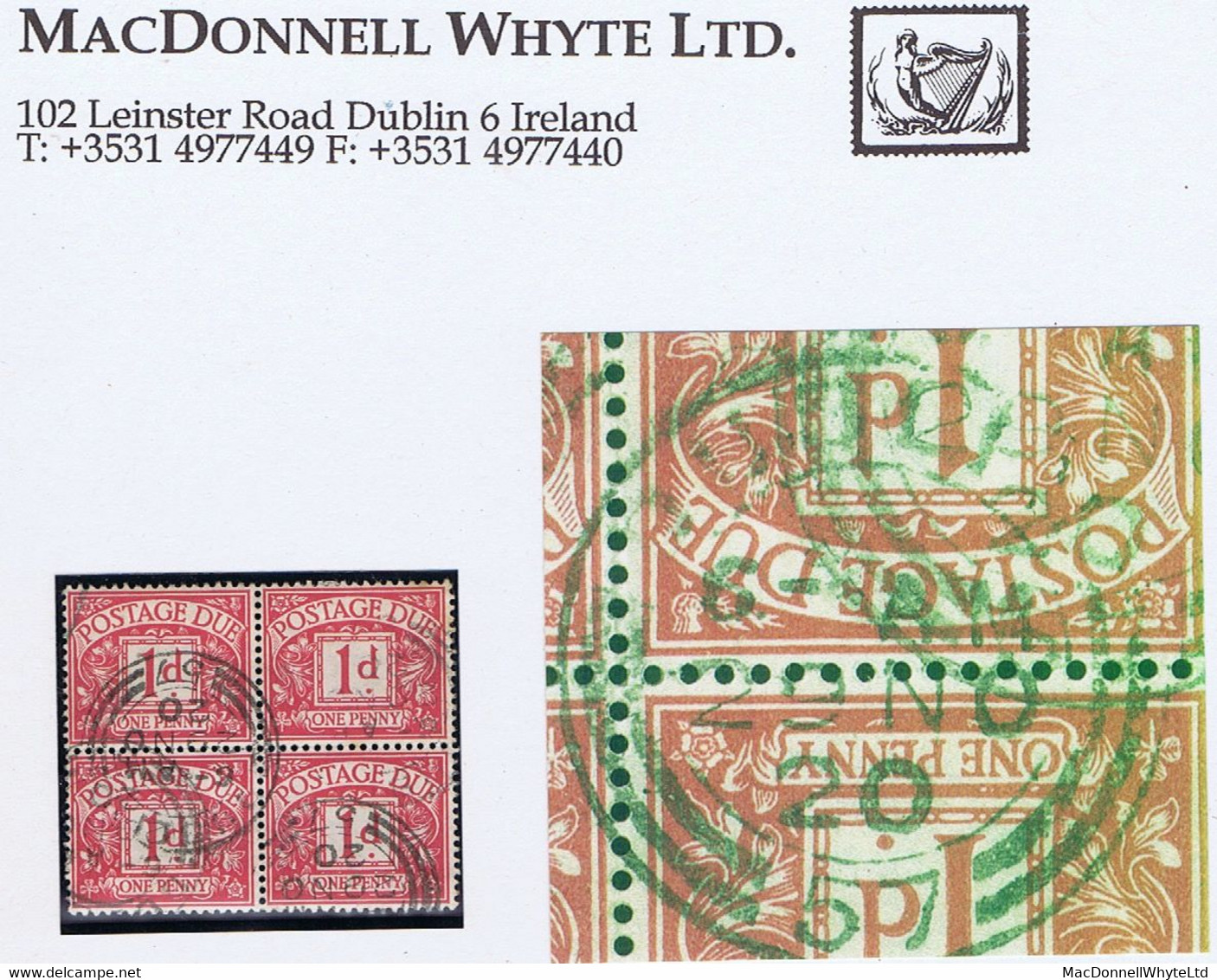 Ireland Postage Due 1920 British POSTAGE DUE 1d Block Of 4 Used With Cds DUBLIN 29 NO 20 Code 57 - Impuestos