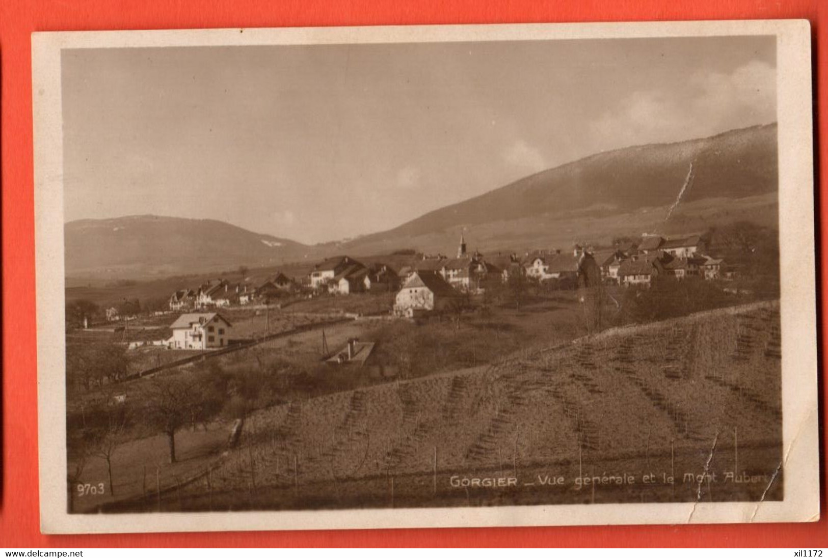 KCC-30  Gorgier Et Le Mont Aubert. L Circulé 1925 Sepia. Léger Pli Angle Inf. Droit. - Gorgier