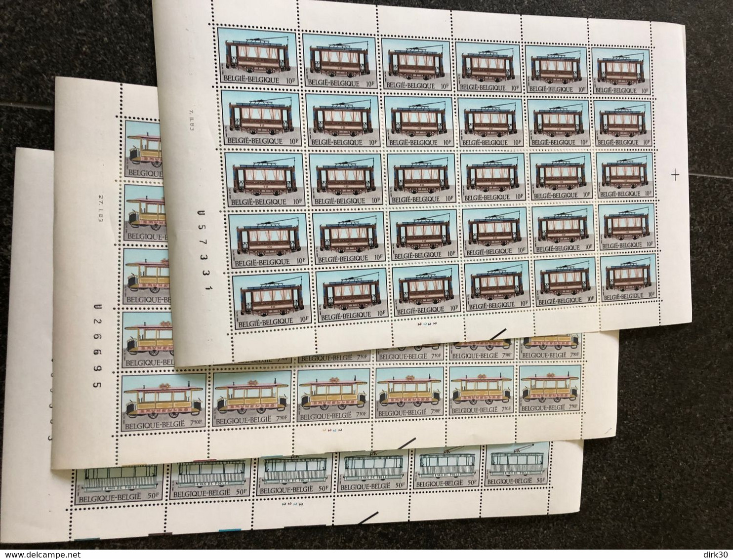 Belgie 1983 2079/81 TRAMS TRAINS TROLLEY In Volledig Vel MNH Plaatnummer 222 - 1981-1990